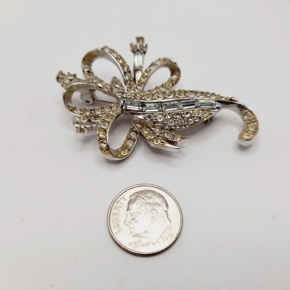 Vintage PELL Clear Rhinestone Brooch Baguettes Silver Tone 1960s